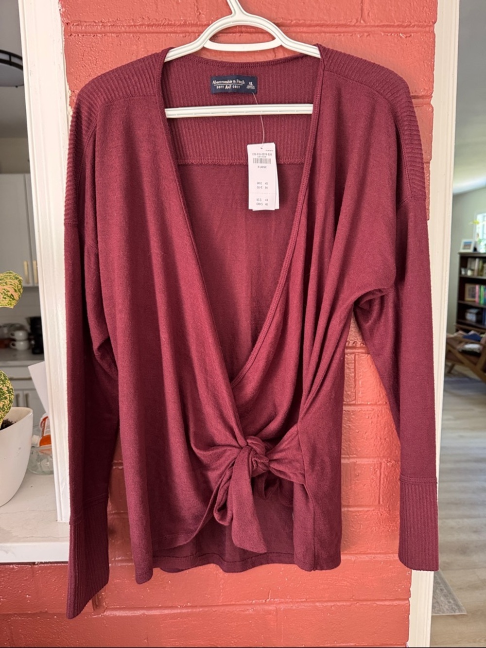 Abercrombie & Fitch Burgundy Wrap Front Tie Sweater XL